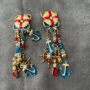 Lunch At The Ritz Nautical Anchor Earrings ( clip on )